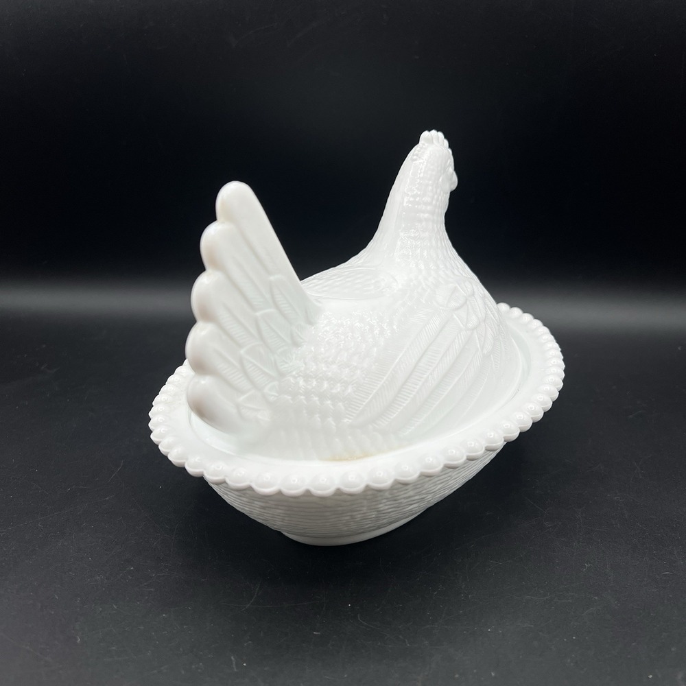 Indiana White Milk Glass Chicken Hen on Nest Covered Bowl Candy Dish 7 " VTG - Picture 4 of 15
